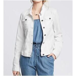 NEW Banana Republic Jacket Denim Womens XL White Button Front Minimalist Classic